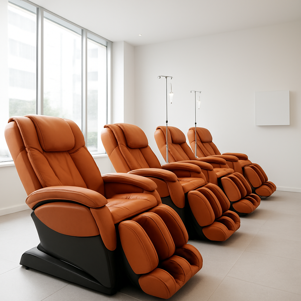 Row of premium massage recliner chairs