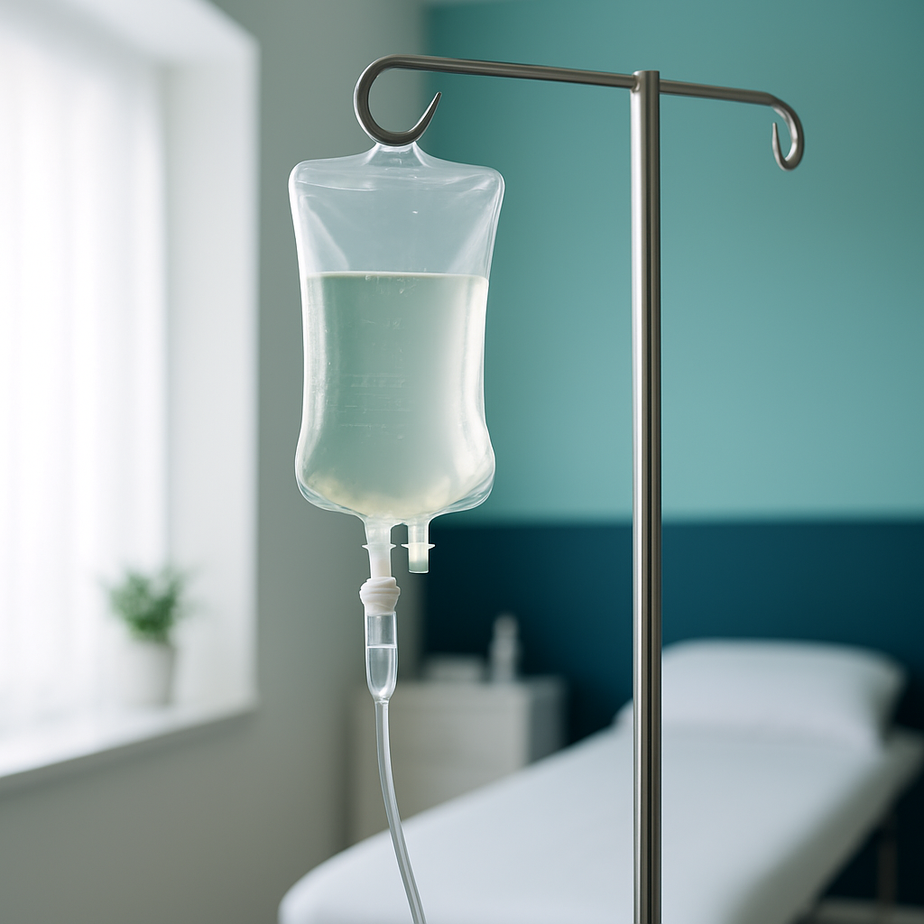 IV vitamin drip bag on a stand