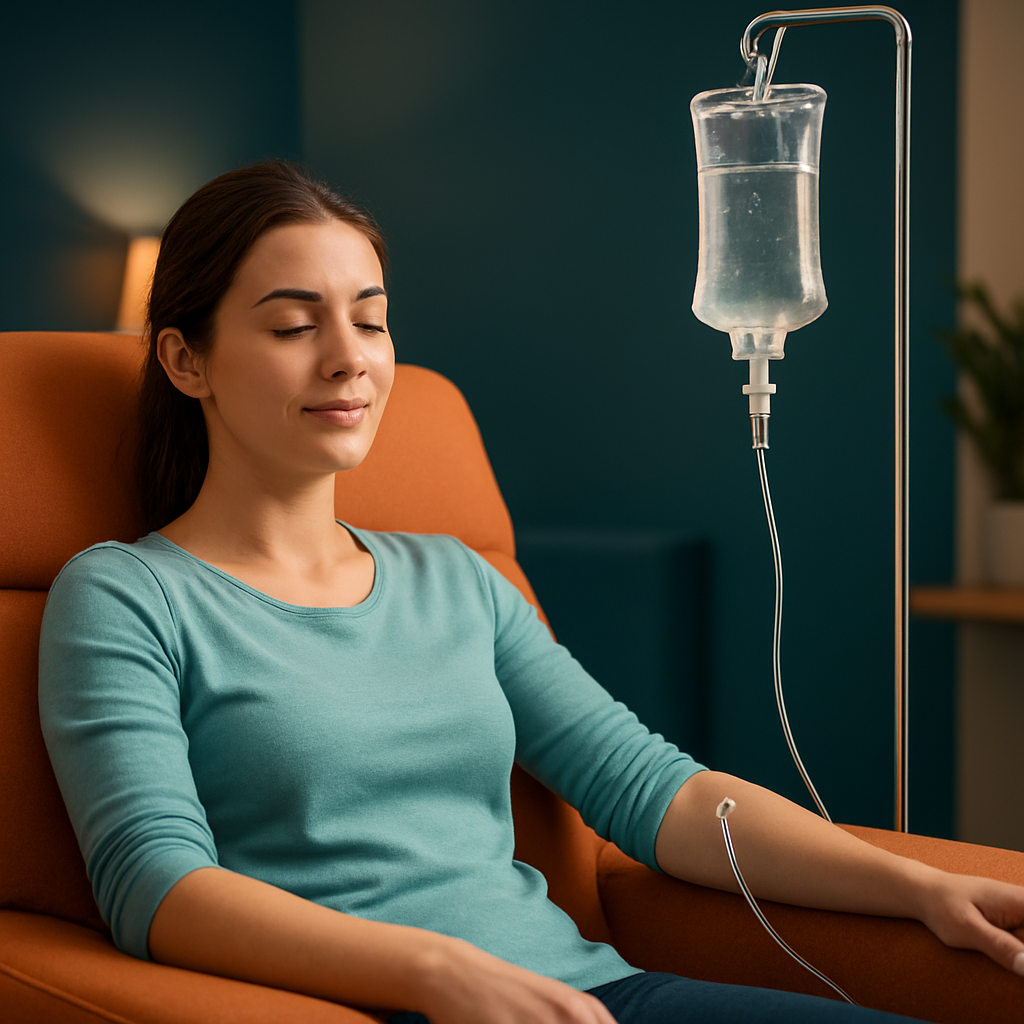 Client receiving an IV vitamin drip